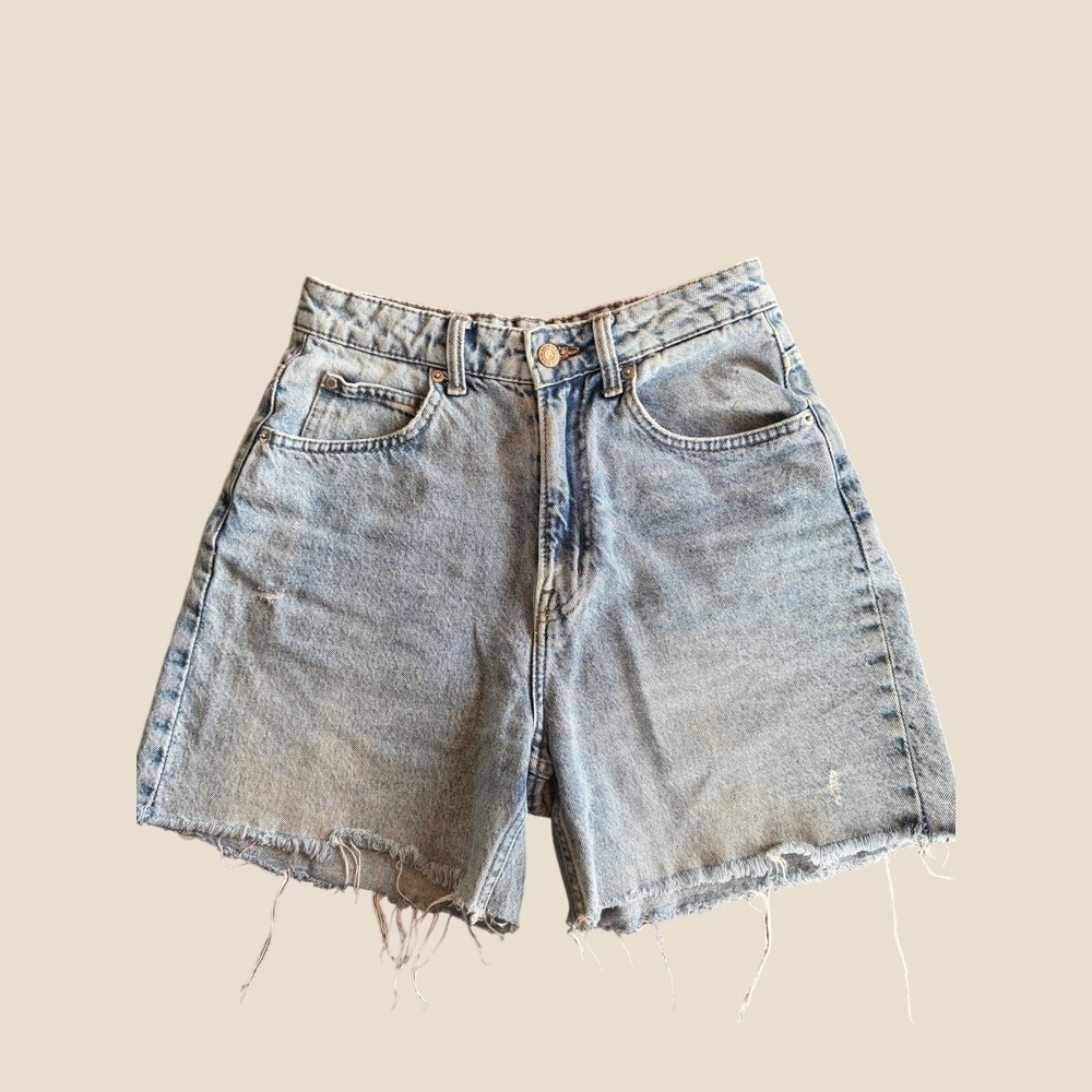 Denim & Denim 90's Baggy Ultra High Waist Denim Shorts Distressed Sz 4 retro